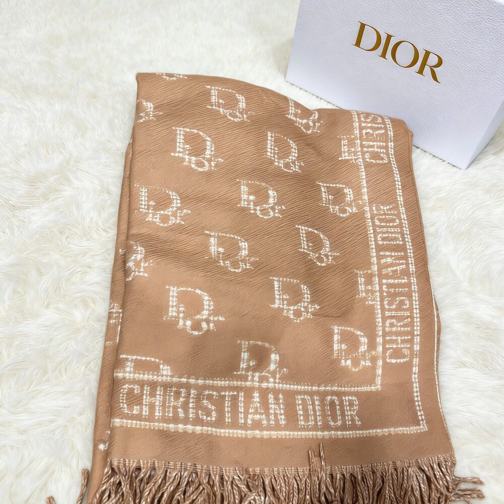 Dior Camel Ivory Oblique Border Scarf - Picture 2 of 5